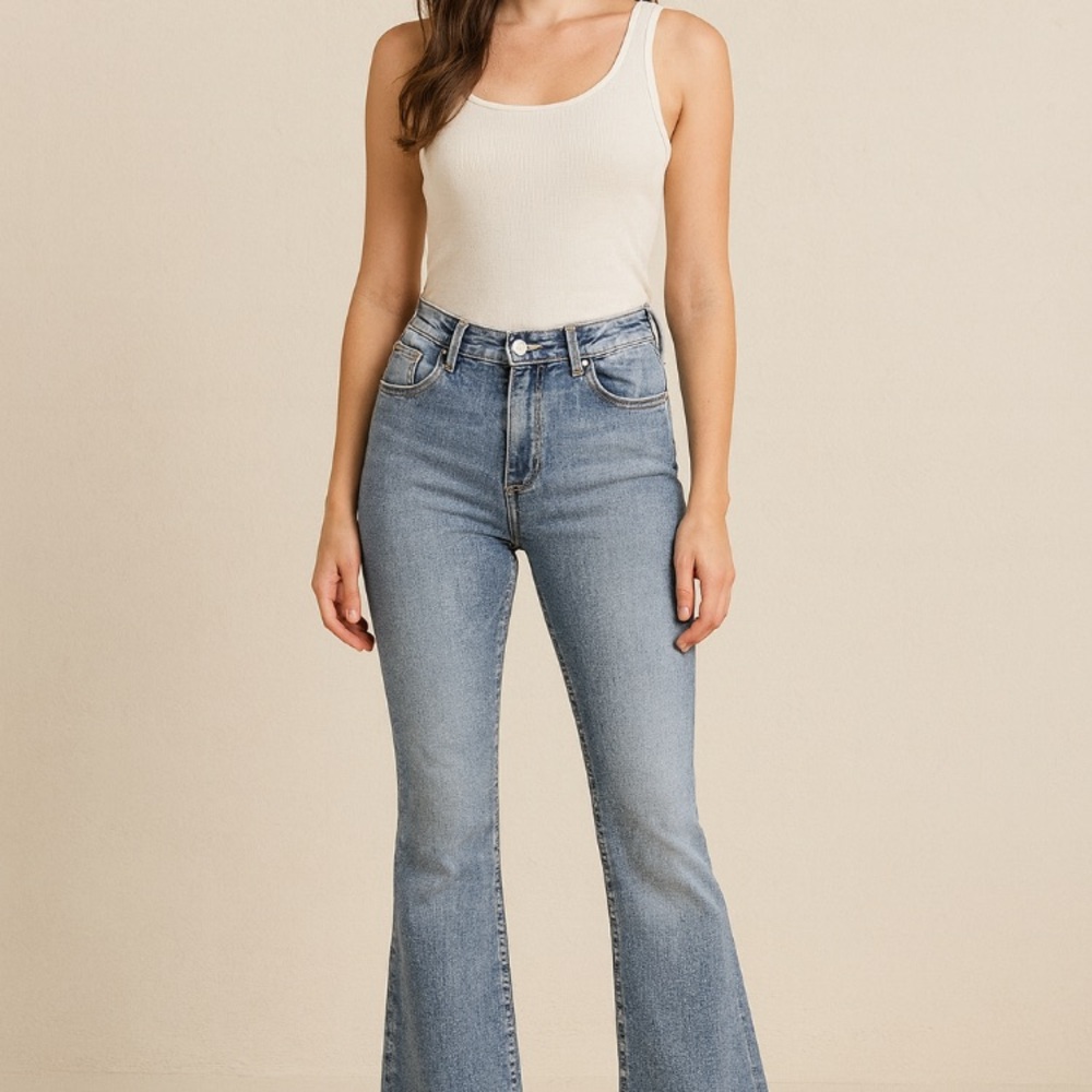 Y2K Flare XL Rope pocket embroidery medium wash stretch denim jeans